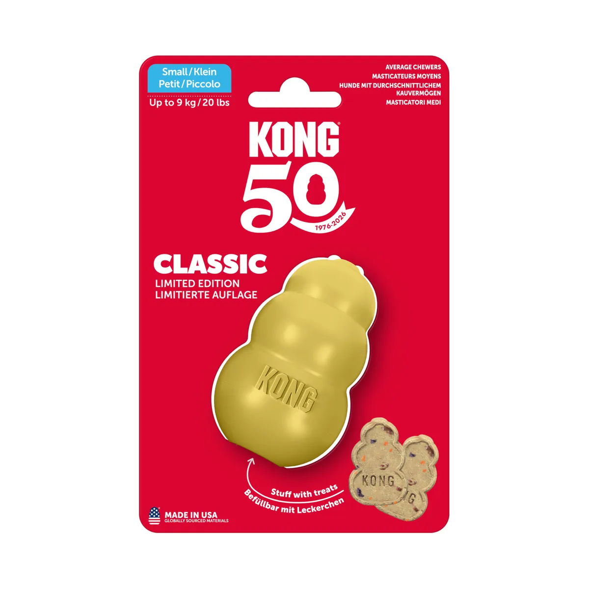 Classic Gold maat S: Ø4,5xH7,5cm hondenspeelgoed by KONG – product photo