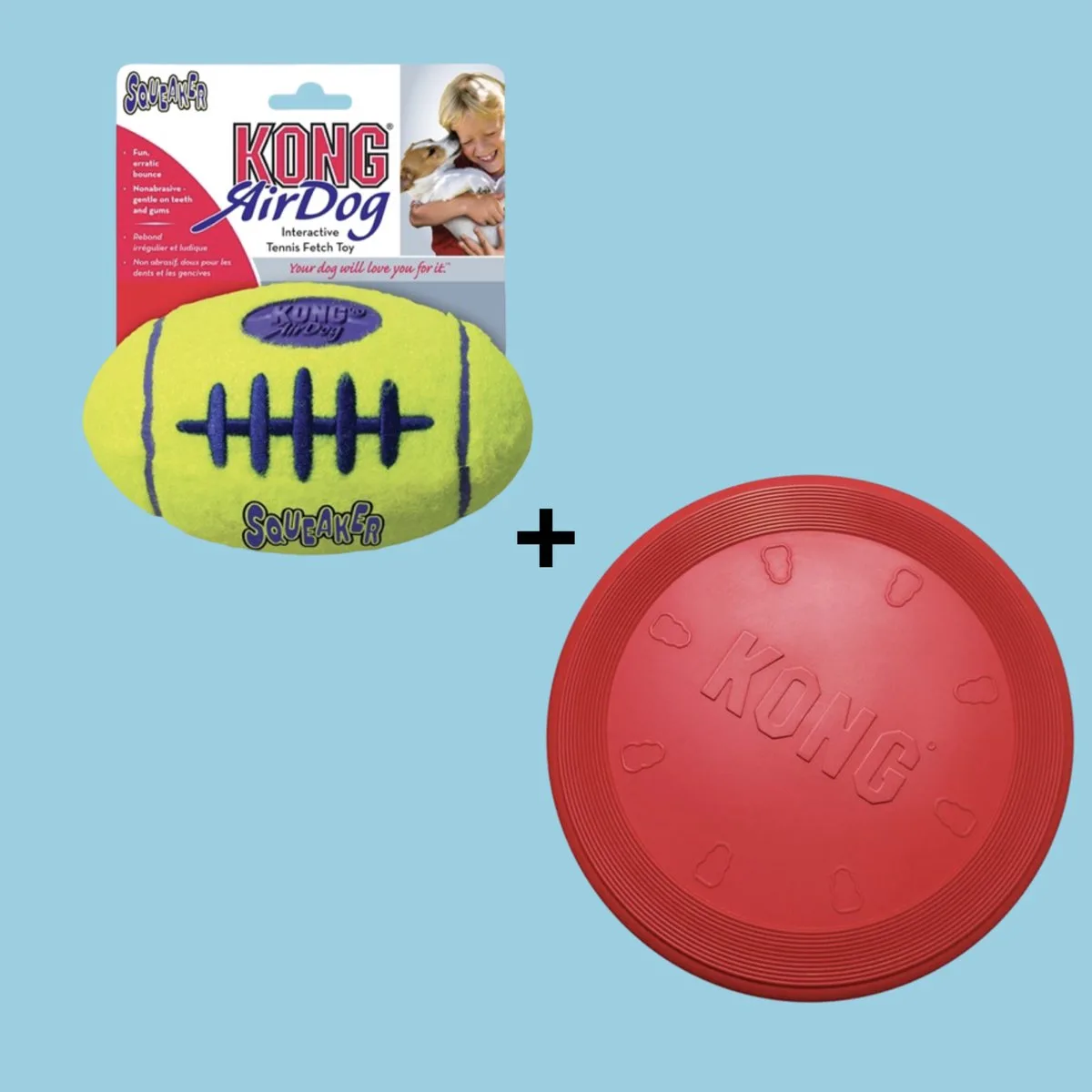 Combideal: Kong Airdog Football Small 9 cm + Kong Flyer Frisbee Rood 23 cm de KONG en Jaune, Rouge – photo produit