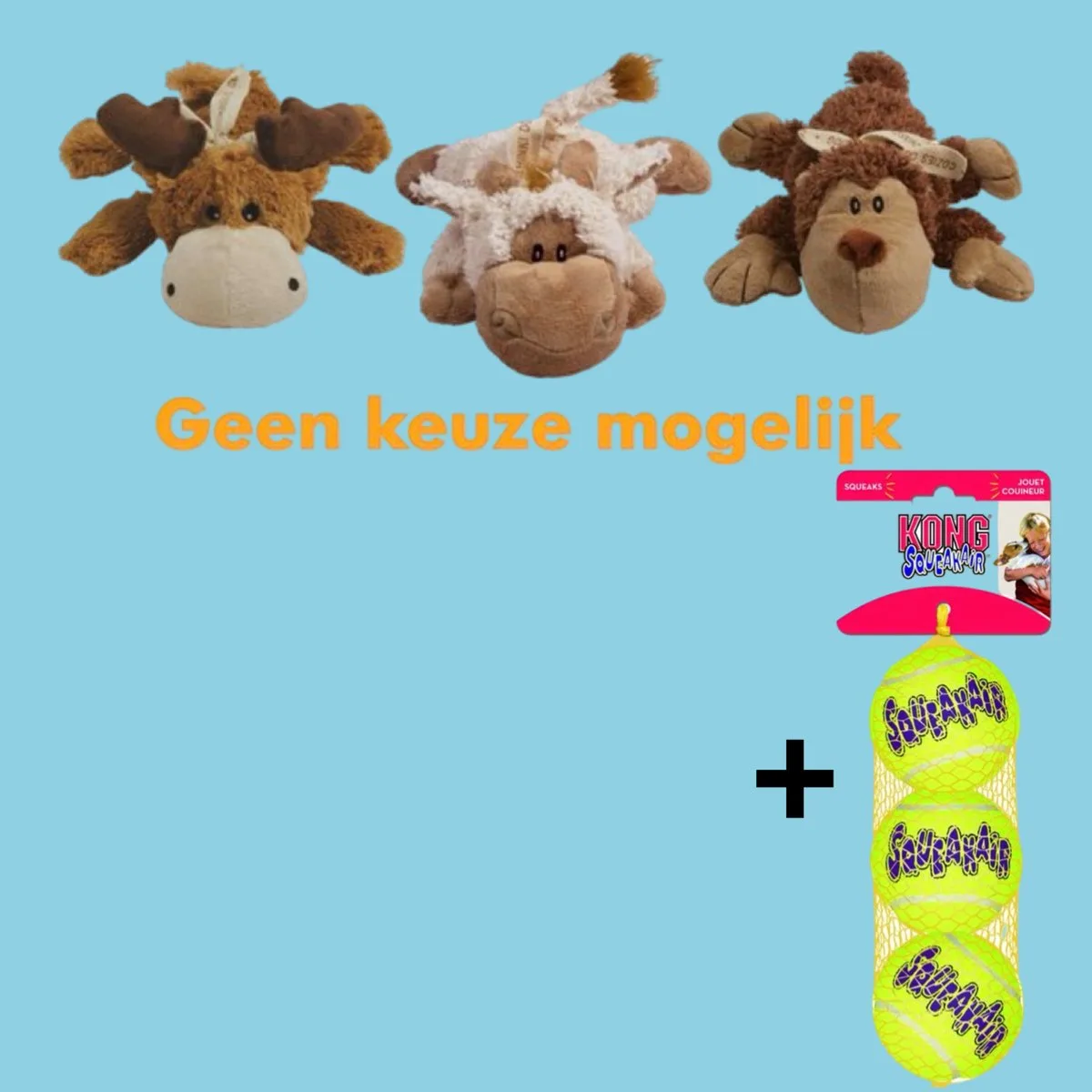 Combideal: Kong Cozie Naturals Pluche Knuffel + Kong Squeakair Piep-Tennisballen de KONG en Multii – photo produit