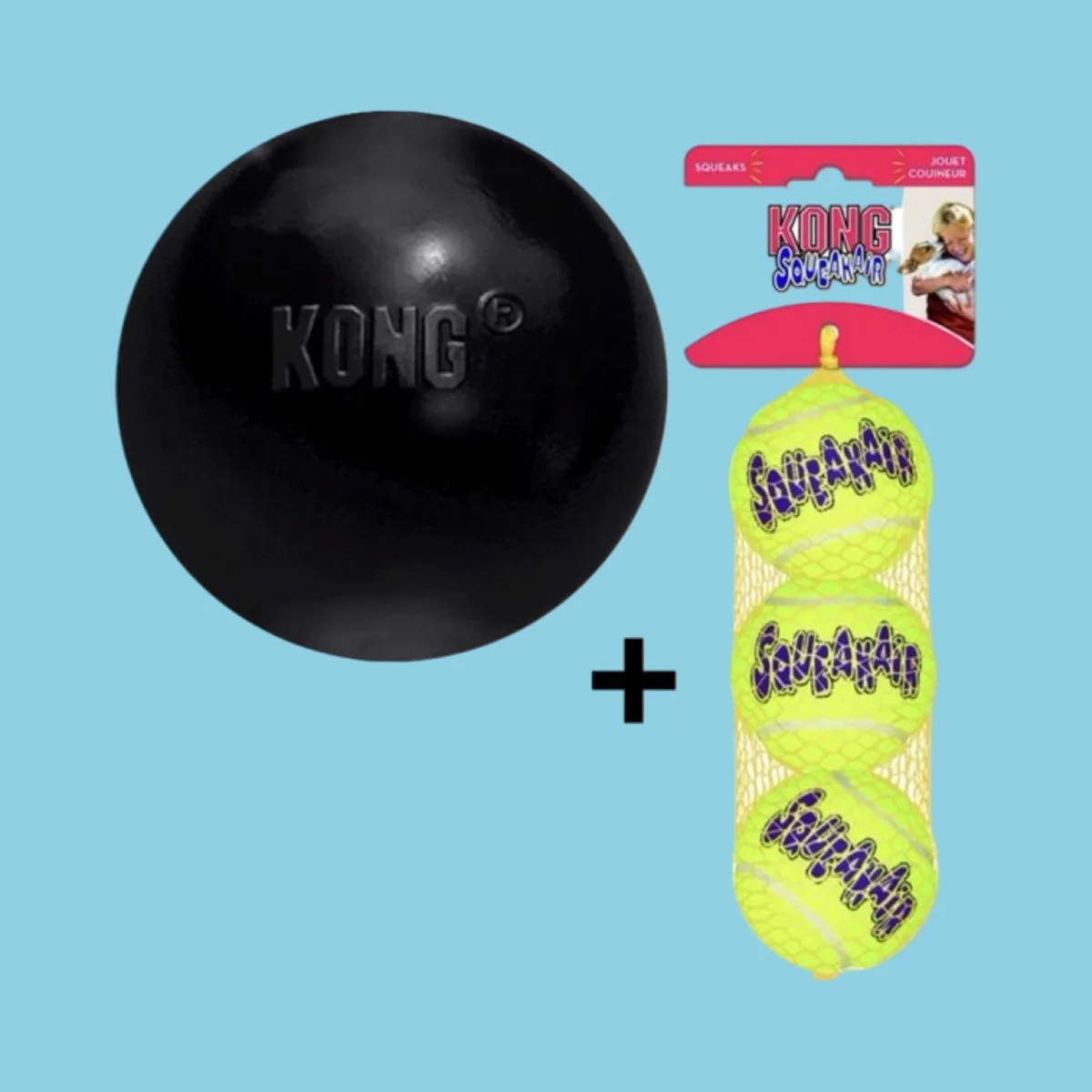 Combideal: Kong Extreme Bal Zwart + Kong Squeakair Piep-Tennisballen de KONG en Zwartt – photo produit