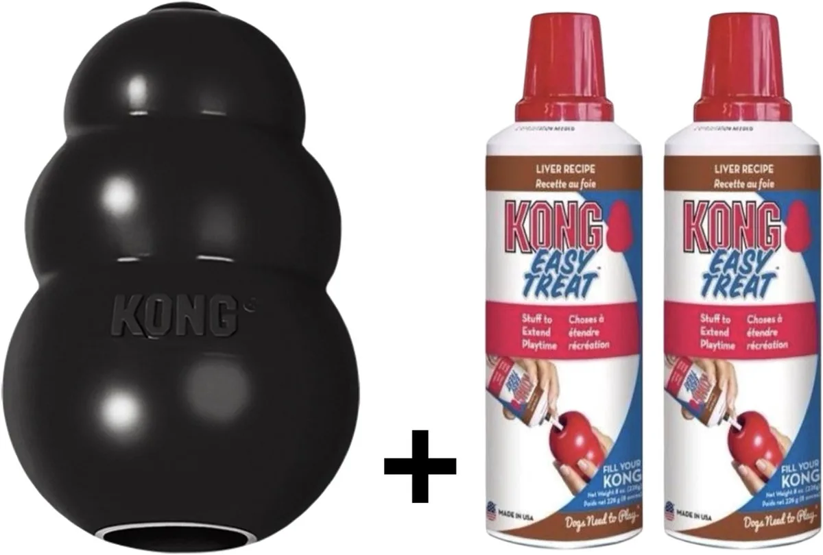 Combideal Kong - Extreme Zwart + 2x Easy Treat Lever Vulling de KONG en Zwart.Bruin – photo produit