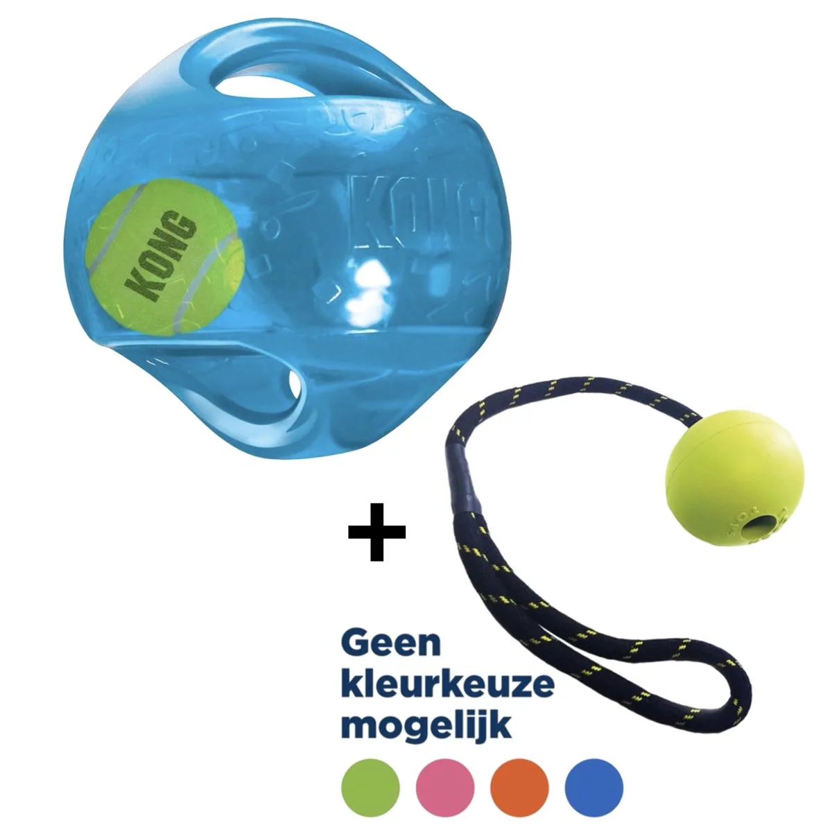 Combideal: Kong Jumbler Bal Large 18 cm + Happy Pet Floater Stevig Large de KONG en Vert, Bleu – photo produit