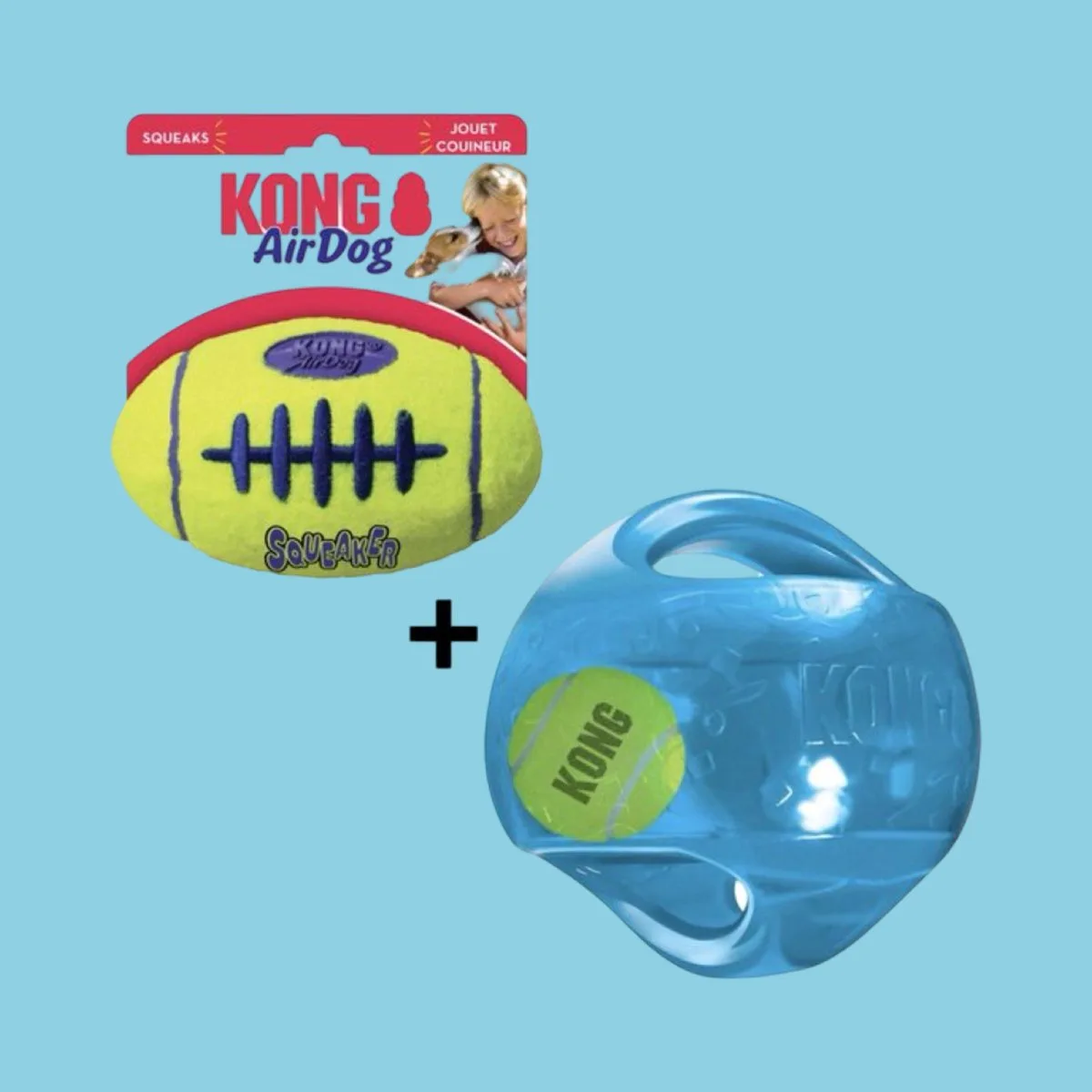 Combideal Kong - Jumbler Ball Assorti Large (18 CM) + Airdog Football Large (17 CM) de KONG en Assortie – photo produit
