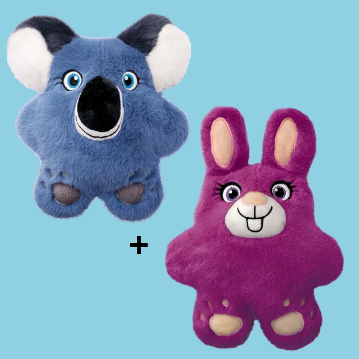 Combideal: Kong Snuzzles Koala 22 cm + Kong Snuzzles Konijn 24 cm Pluche Knuffels de KONG en Rose, Bleu – photo produit