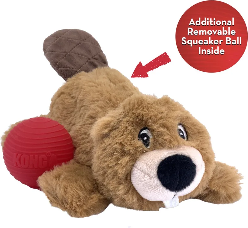 Cozie Pocketz - Bever Knuffel voor Honden - Verwijderbare Piepjes - 24 cm de KONG en Bleu – photo produit