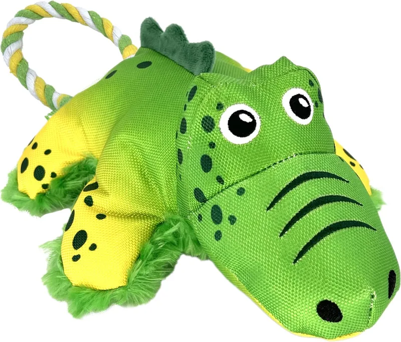 Cozie Tuggz Alligator Hondenspeeltje | Geel met Touw von KONG in Grün – Produktfoto