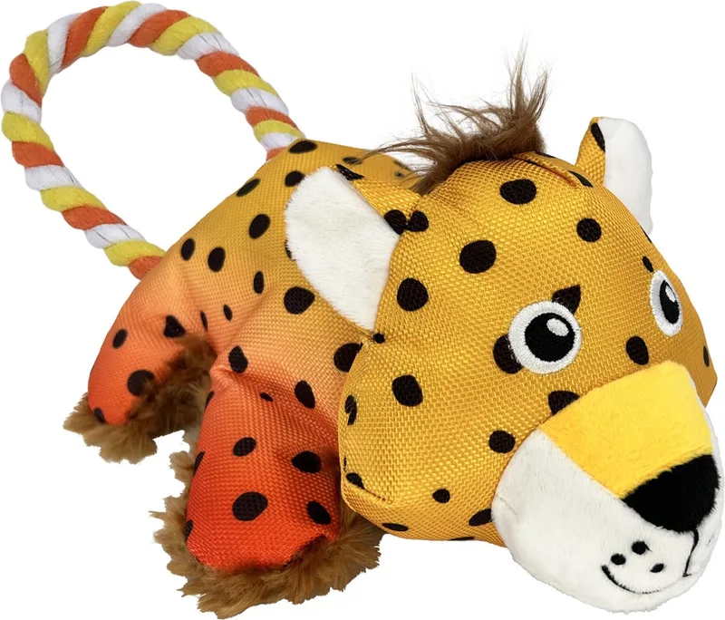 Cozie Tuggz Cheetah Hondenspeelgoed met Touw - Gevlekt Pluche von KONG in Gelb – Produktfoto
