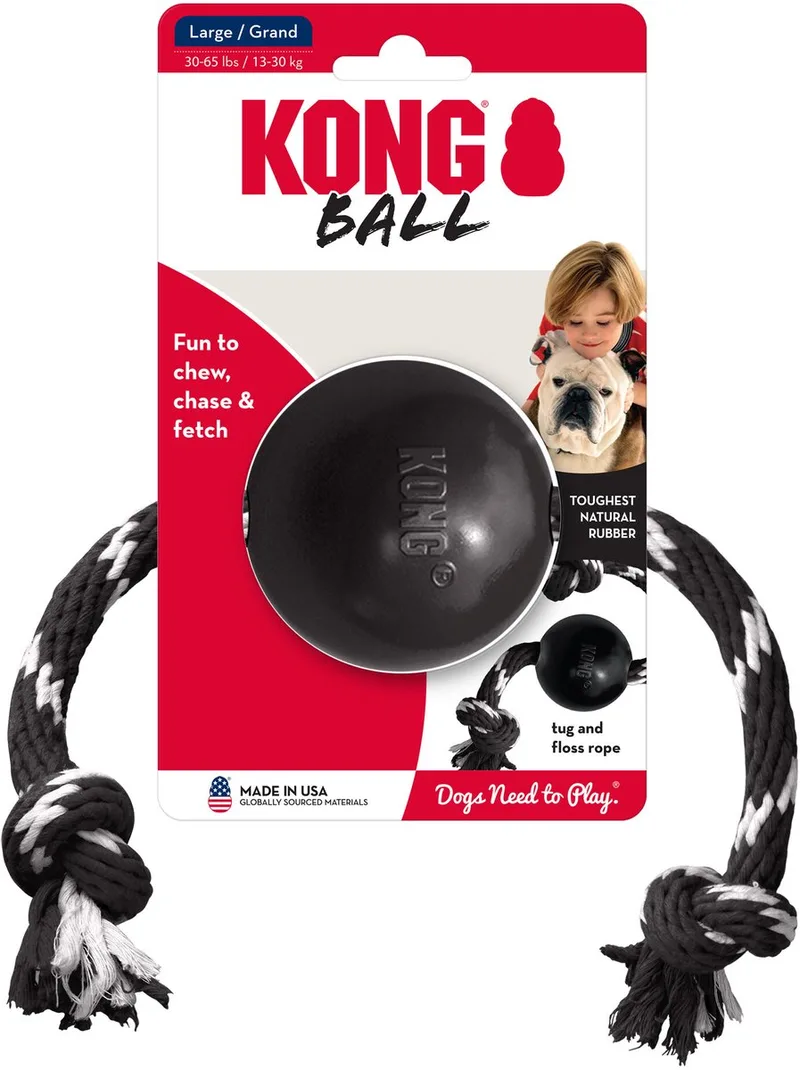 Extreme Bal - met Touw - Honden Speelgoed - Wit - Ø 7.5 cm by KONG in Black – product photo