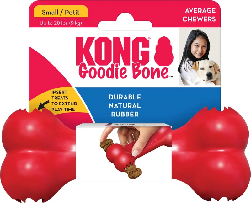 Goodie Bone S - Kauwspeelgoed - 112 mm x 21 mm x 3 mm by KONG in Red – product photo