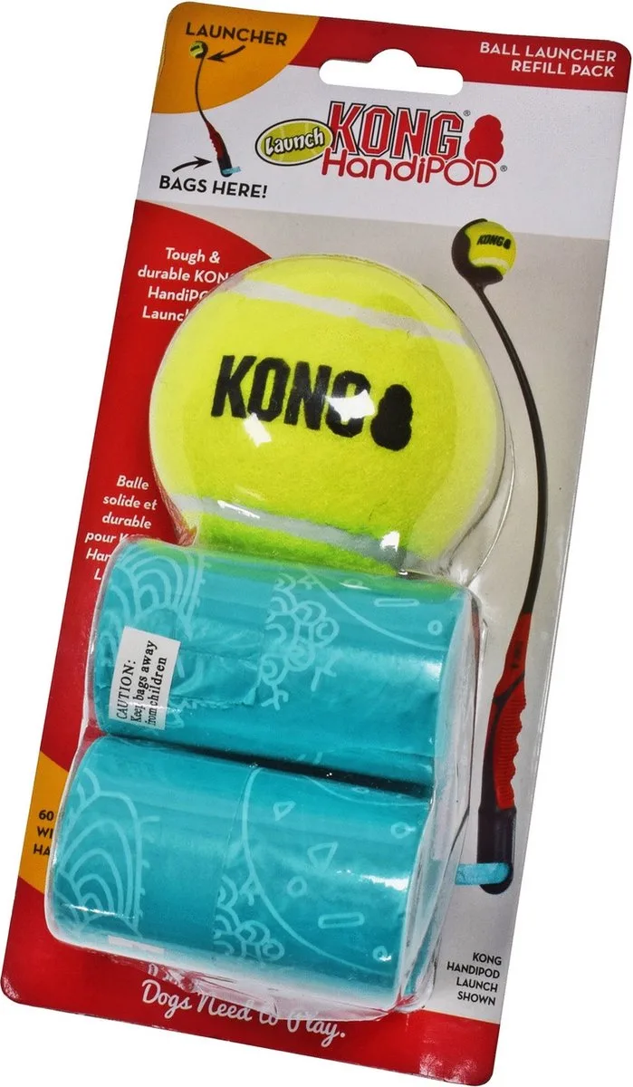 HandiPod Launch Refill - Navulling met 60 poepzakjes en één tennisbal von KONG in Mehrfarbig – Produktfoto