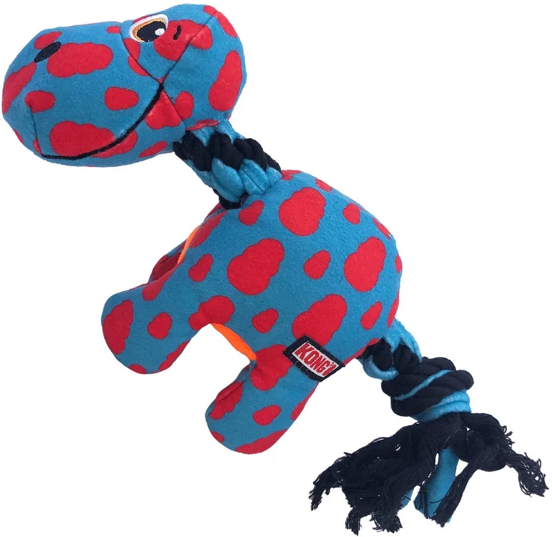 Hondenknuffel - 10x14x31 cm - Dino - Hondenspeeltje - Trekspelletjes - met Pieper - Extra sterk - Stevig - Touw - 0.16 kg de KONG en Bleu – photo produit