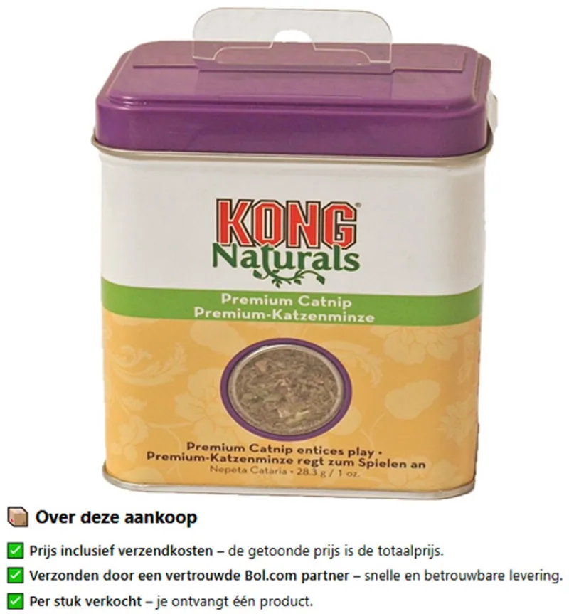 kat 'Naturals' catnip in potje, 28 gram. kattenkruid de KONG en Vert – photo produit