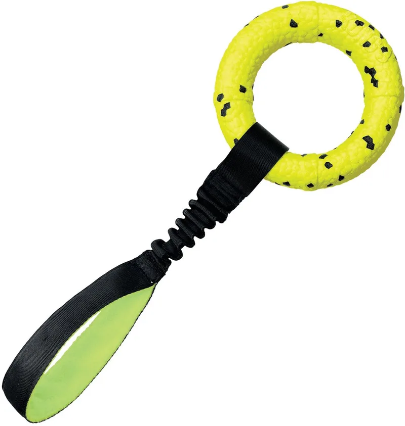 Reflex Tug - Hondenspeelgoed - Apporteer- en trekspeeltje - Bijtbestendig - Rekbaar - Drijvend - 15.8x5.6x22.7 cm - Geel/Zwart von KONG in Schwarz – Produktfoto
