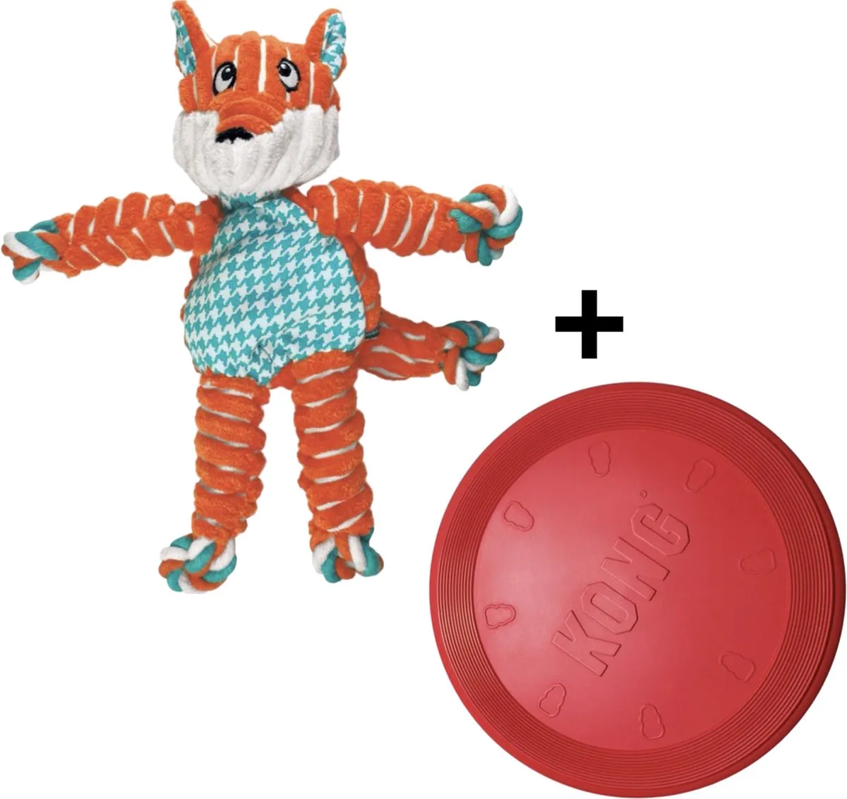 Speelgoed Duo: Flyer Frisbee (Rood) & Floppy Knots Vos van KONG in Oranje, Rood – productfoto