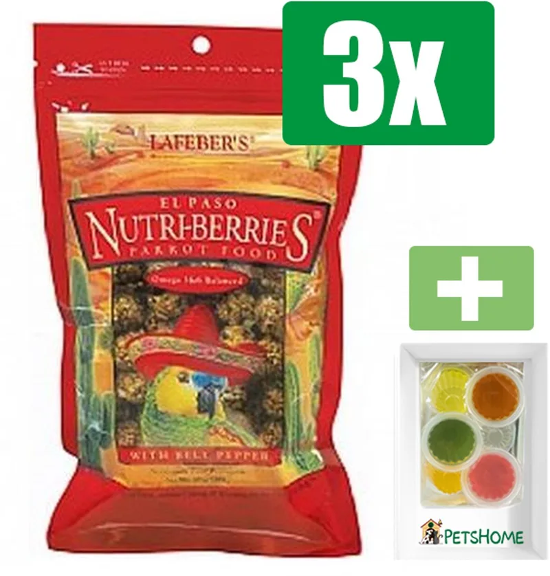 El Paso Nutri-Berries Parrot 284 g - Vogelvoer - 3 Zakken - Inclusief 6 stuks PetsHome Fruitkuipjes de Lafeber – photo produit