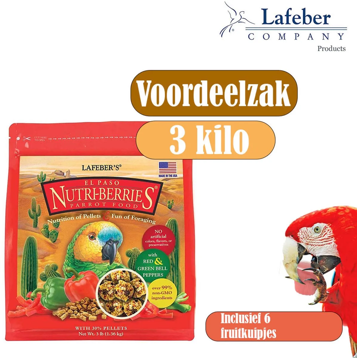 Nutri-Berries El Paso Pagegaai - Voordeelzak 3kg - Inclusief 6 fruitkuipjes by Lafeber – product photo