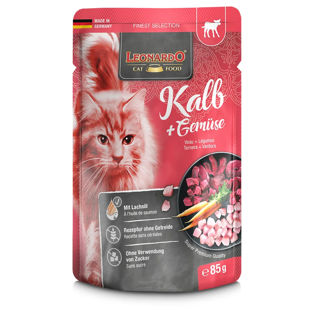 16x85g Finest Selection Zakjes Kalf & Groente Leonardo Kattenvoer fra Leonardo – produktbillede