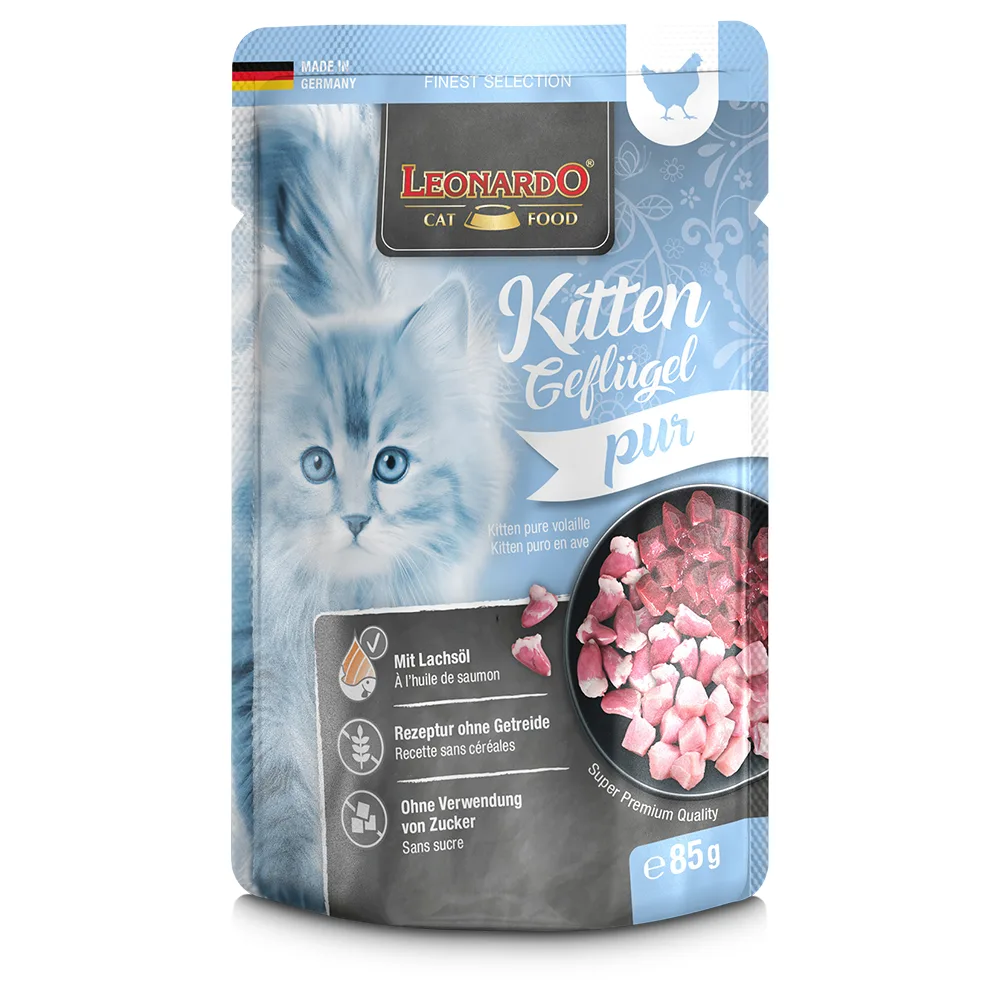 16x85g Finest Selection Zakjes Kitten: gevogelte Leonardo Kattenvoer de Leonardo – photo produit