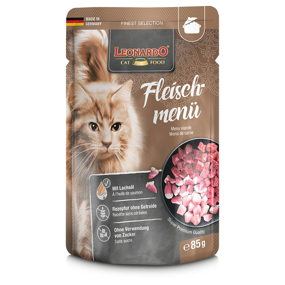 16x85g Finest Selection Zakjes Vlees menu Leonardo Kattenvoer von Leonardo – Produktfoto