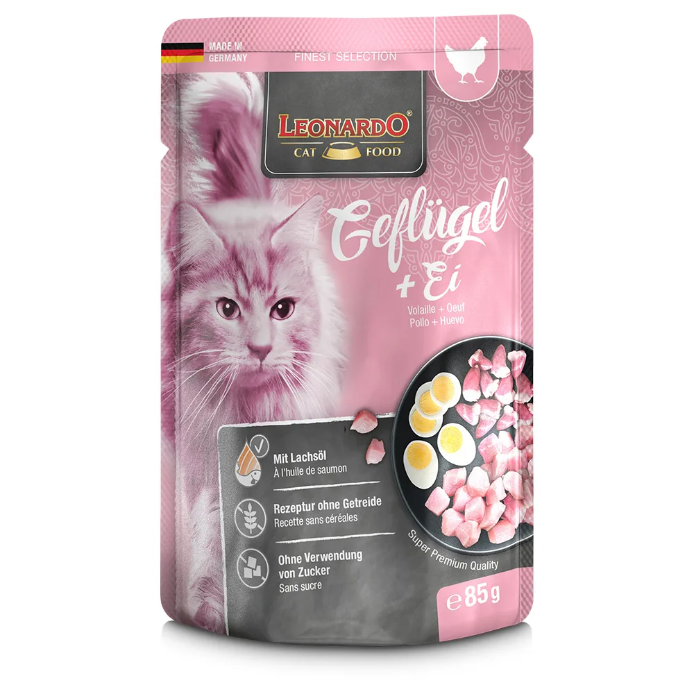 Dubbelpak: Leonardo Finest Selection Zakjes 32 x 85 g Kattenvoer - Gevogelte & Ei fra Leonardo – produktbillede