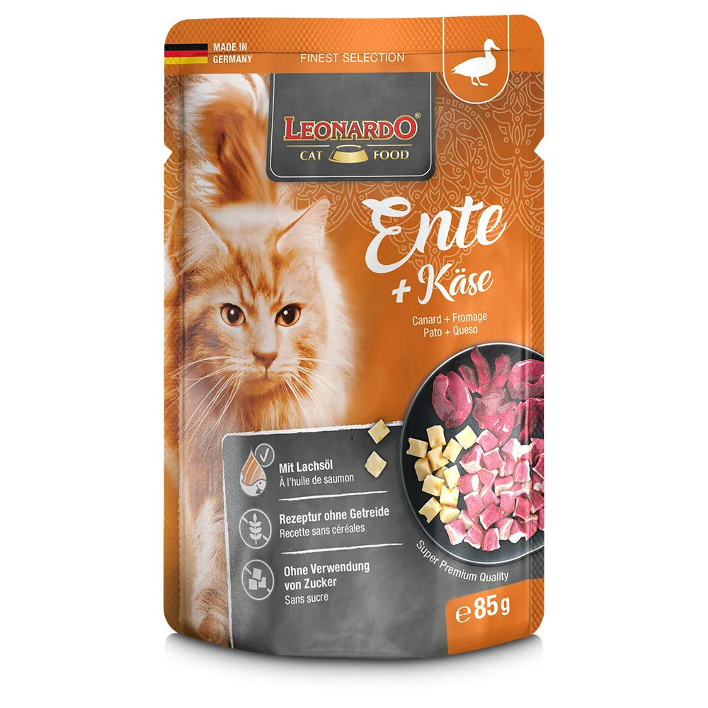 Dubbelpak: Leonardo Finest Selection Zakjes 32 x 85 g Kattenvoer - Eend & Kaas fra Leonardo – produktbillede