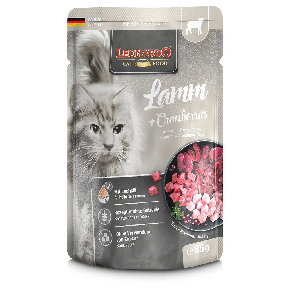 Dubbelpak: Leonardo Finest Selection Zakjes 32 x 85 g Kattenvoer - Lam & Cranberries de Leonardo – photo produit