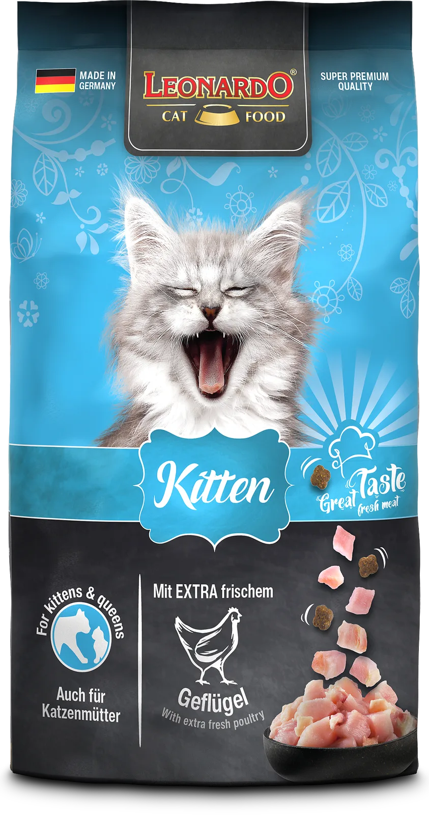 Kitten droogvoer met gevogelte voor kittens 300 GR de Leonardo – photo produit