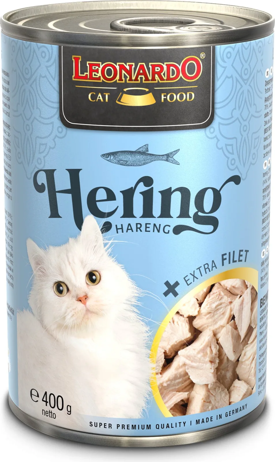 Natvoer met haring + extra filet voor katten 400 gr fra Leonardo – produktbillede