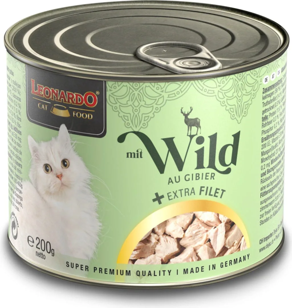 Natvoer met hert en extra filet voor katten 200 GR fra Leonardo – produktbillede