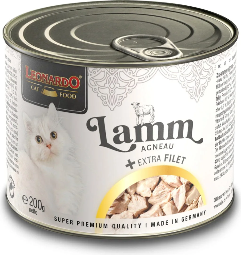 Natvoer met lam + extra filet voor katten 200 gr fra Leonardo – produktbillede