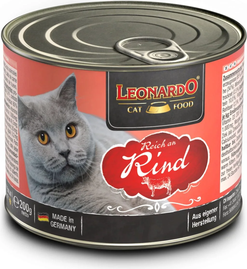 Natvoer met rund voor katten 200 GR de Leonardo – photo produit