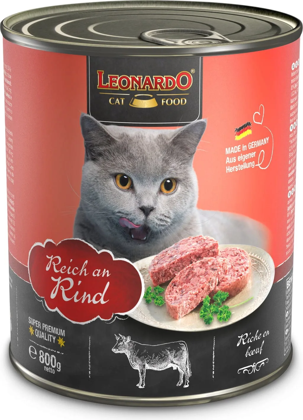 Natvoer met rund voor katten 800 GR de Leonardo – photo produit