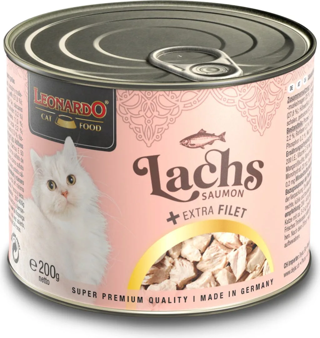 Natvoer met zalm en extra filet voor katten 200 GR fra Leonardo – produktbillede