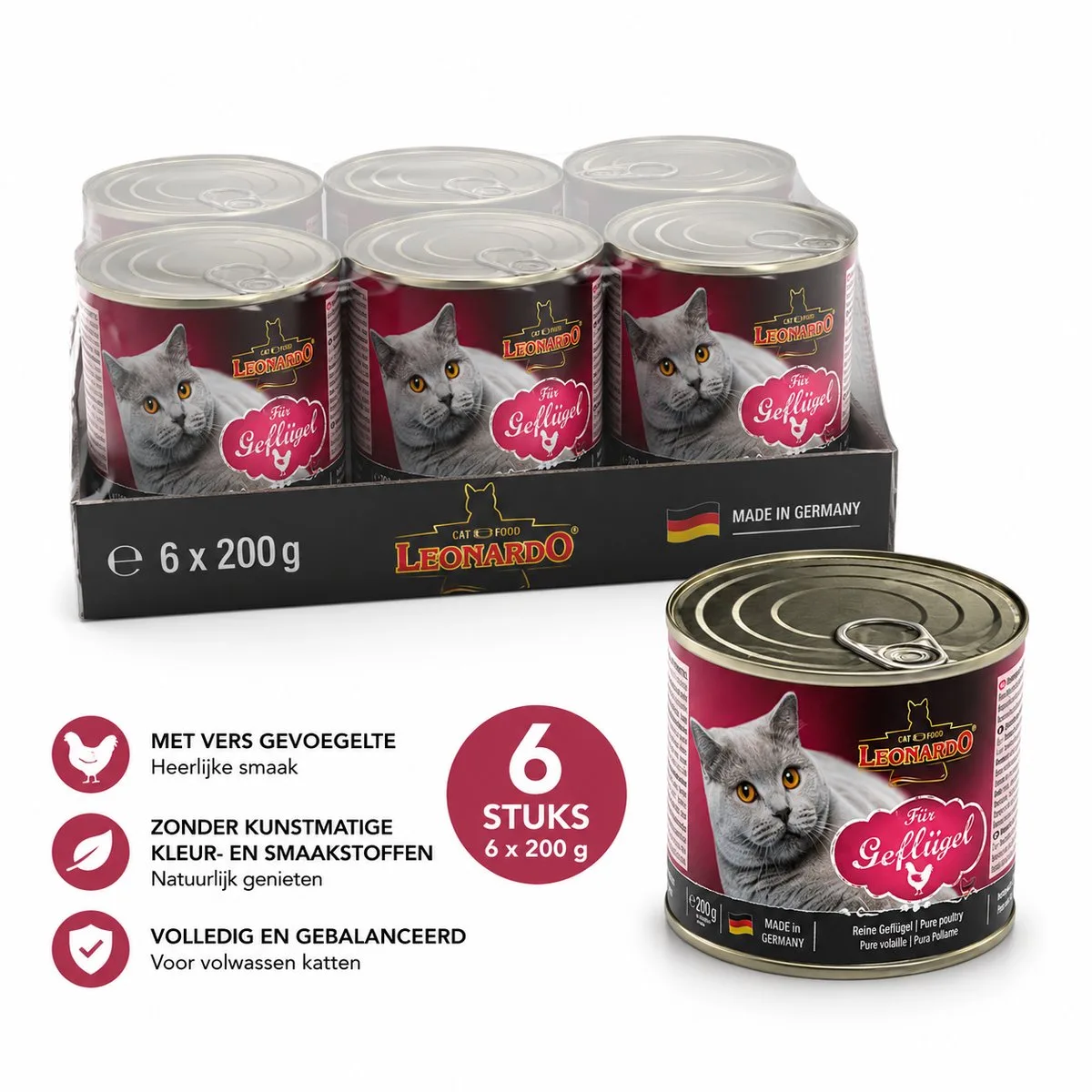Puur Gevogelte 6 x 200 gram Katten Voeding Natvoer fra Leonardo – produktbillede