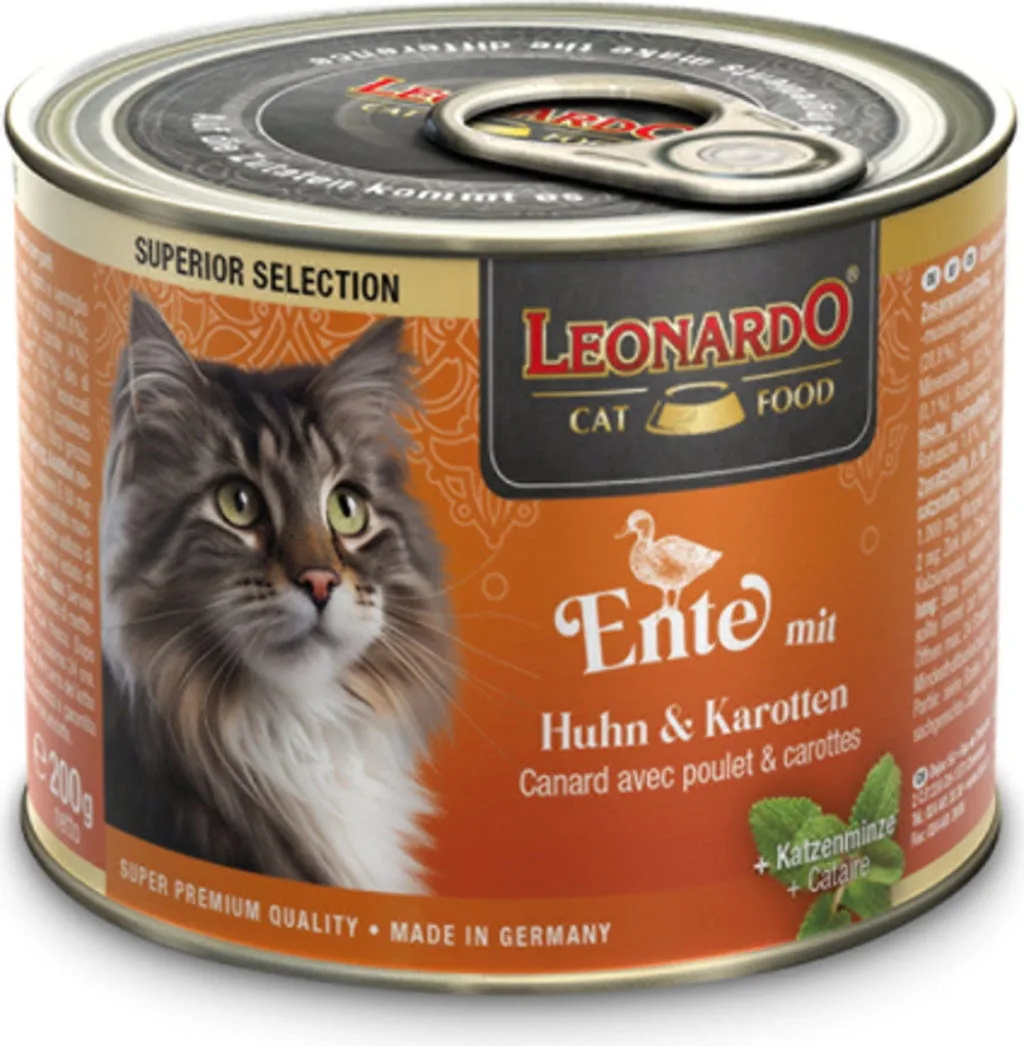 Superieur natvoer met eend, kip en wortel voor katten 200 GR de Leonardo – photo produit