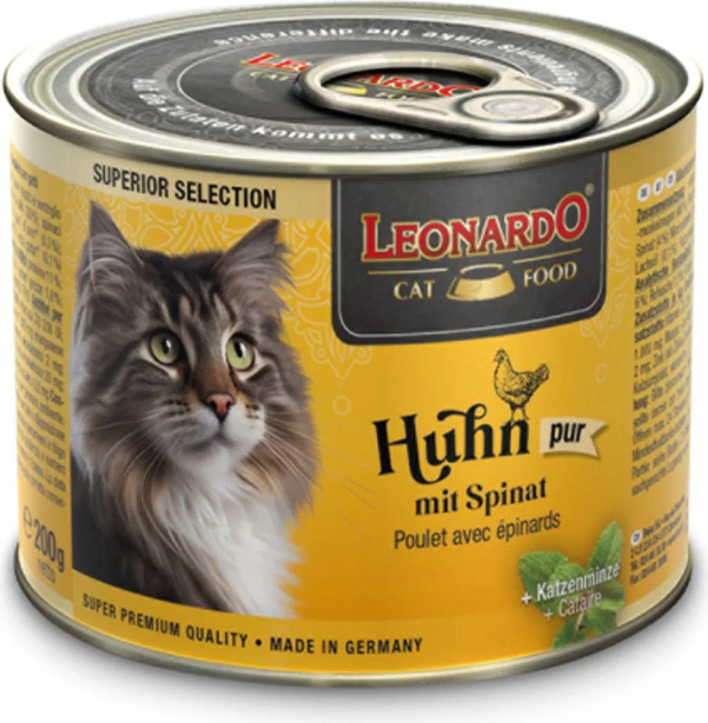 Superieur natvoer met kip en spinazie voor katten 200 GR de Leonardo – photo produit