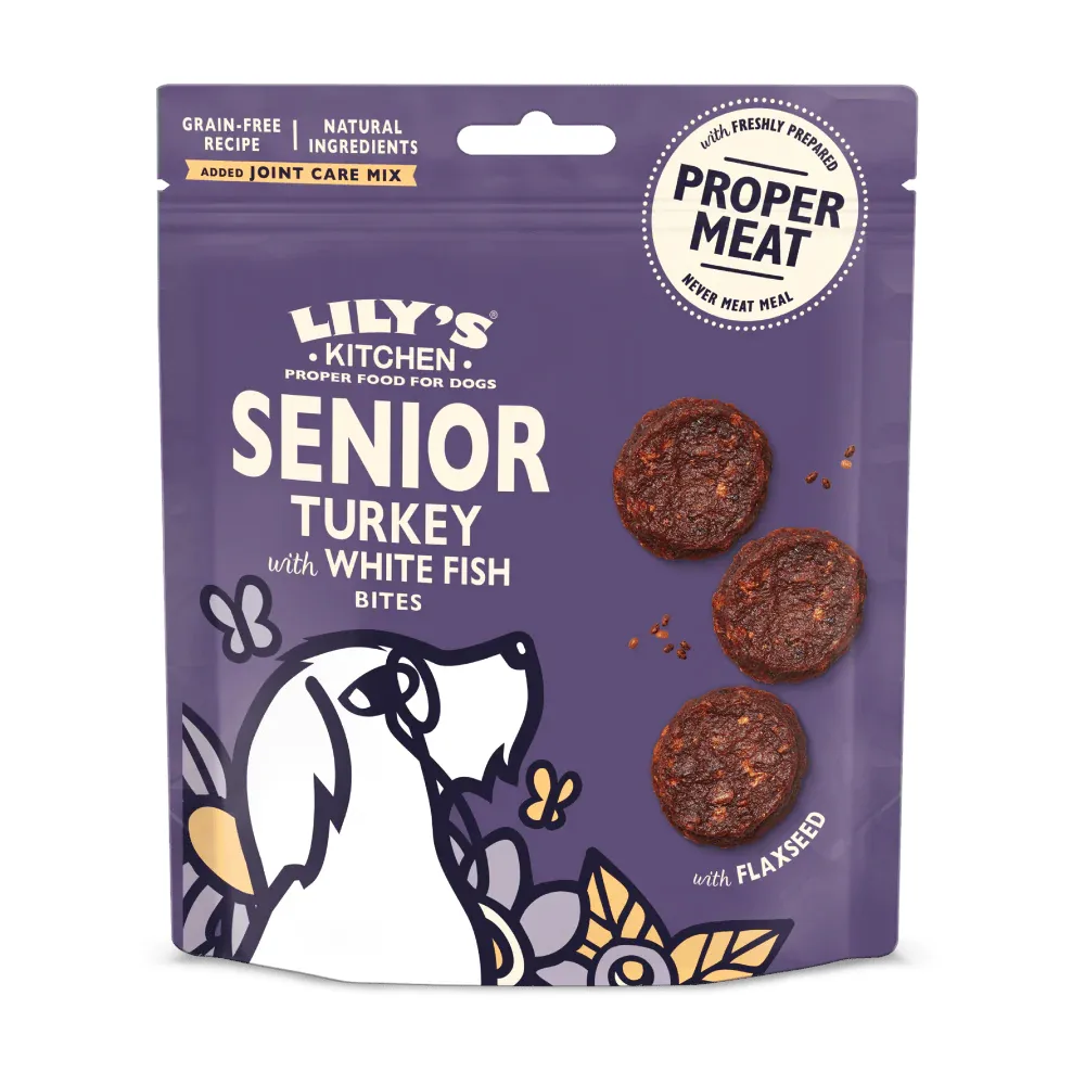 Bites Senior snacks met kalkoen en vis voor honden 70 GR fra Lily's Kitchen – produktbillede