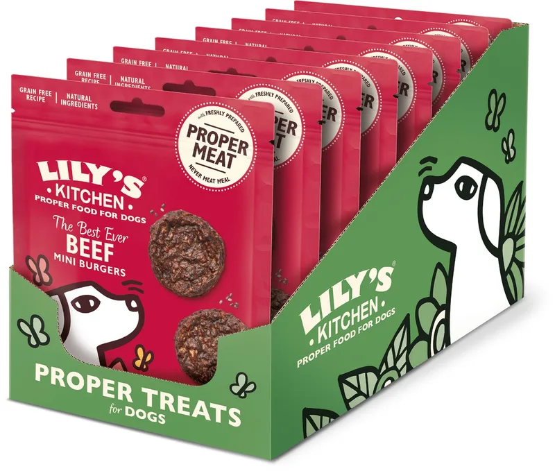 Hondensnacks - The Best Ever Beef Mini Burgers Rund - 8 x 70 g von Lily's Kitchen – Produktfoto
