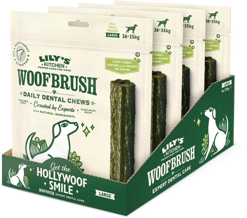 Hondensnacks - Woofbrush Natural Dental Chew - Large 4 x 329 g fra Lily's Kitchen – produktbillede