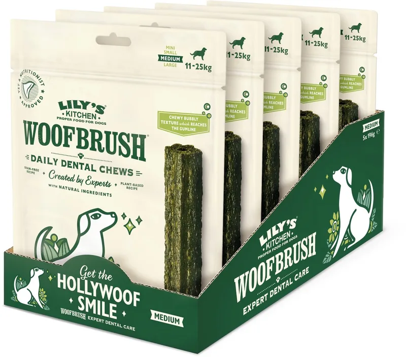 Hondensnacks - Woofbrush Natural Dental Chew - Medium 5 x 196 g by Lily's Kitchen – product photo