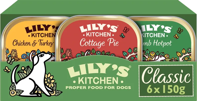 Hondenvoer - Natvoer - Classic Dinners Multipack Kip, Kalkoen, Lam & Rund - 6 x 150 g von Lily's Kitchen – Produktfoto
