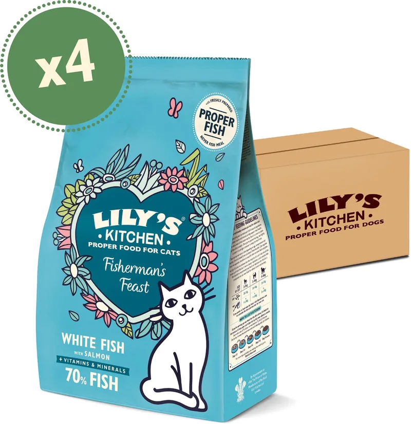 Kattenvoer Droogvoer - Vispannetje met Witvis en Zalm - 4 x 800 g von Lily's Kitchen – Produktfoto