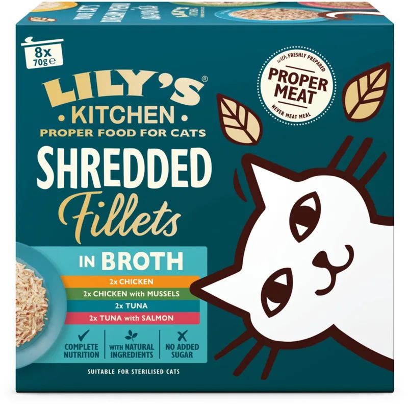 Kattenvoer Nat Shredded Fillets Multipack - 3 x 8x70 gr - Voordeelverpakking by Lily's Kitchen – product photo