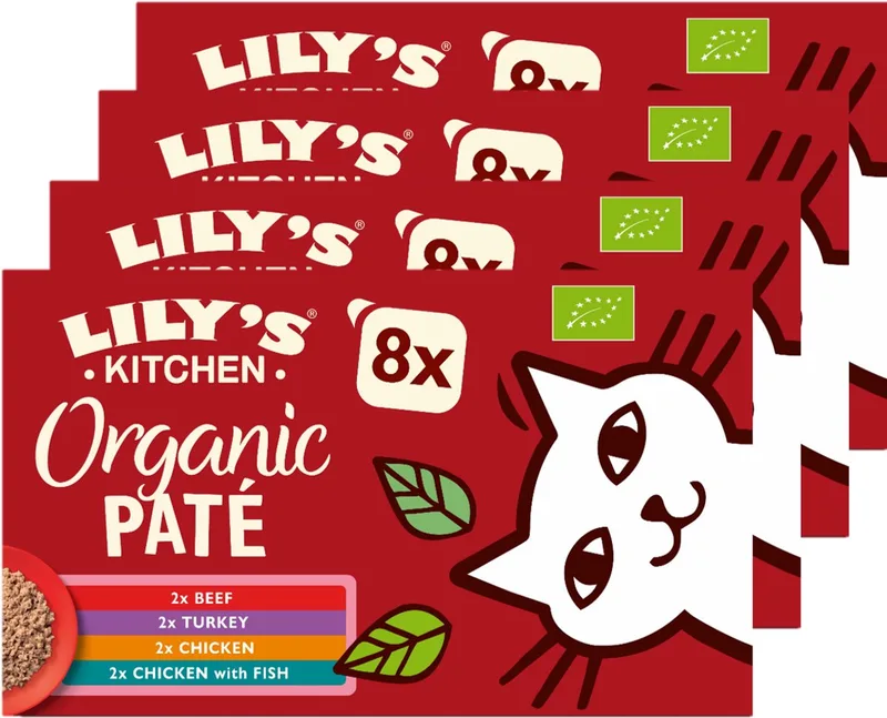 Kattenvoer - Natvoer - Biologische Patés Multipack Kip, Rund, Vis, & Kalkoen - 4 x 8 x 85 g fra Lily's Kitchen – produktbillede