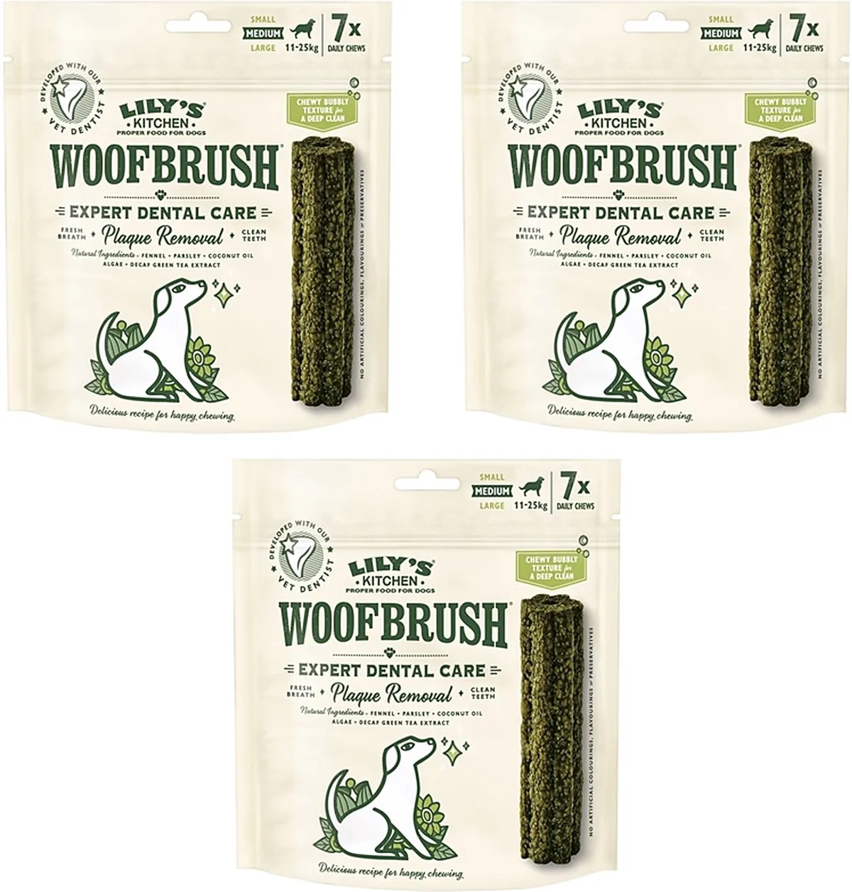 Kauwsnack Hond LILY'S KITCHEN - Woofbrush Dental Care Medium 7x28gr - 3 stuks - Multipack by Lily's Kitchen – product photo