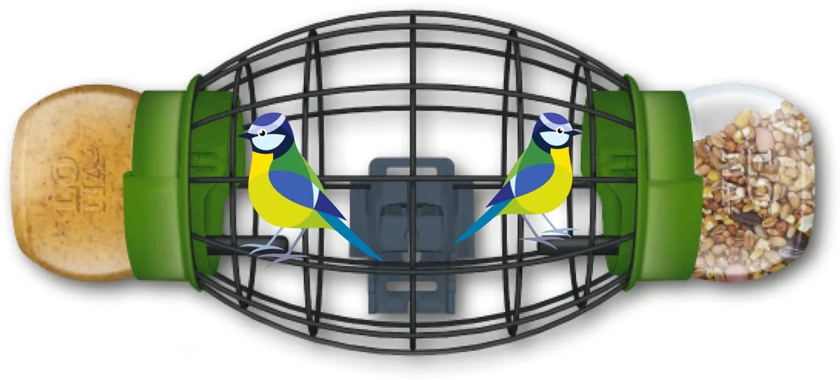 Dubbele Zaden-Pindakaas Voerkooi + Gratis Pot Vogelpindakaas Pinda Kaas Pothouder Voerhouder van Lona in Groen – productfoto