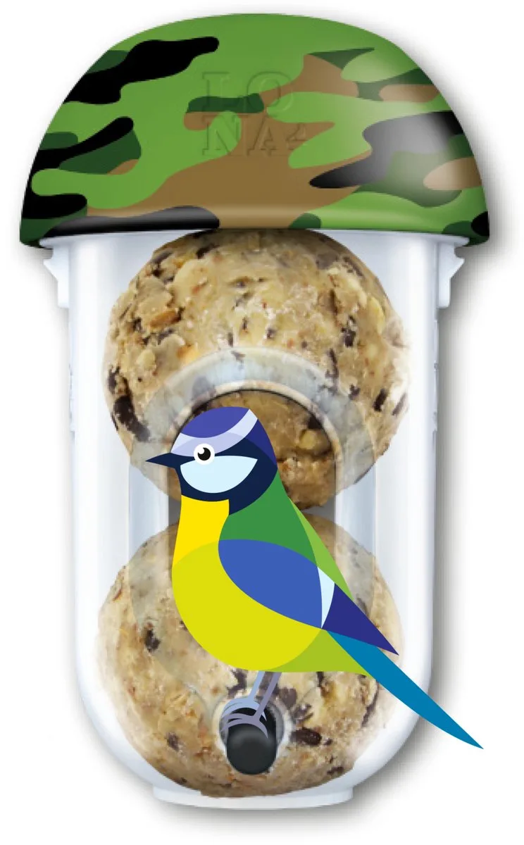 Luxe Camouflage Vetbollen Mezenbollen Voersilo M2 Camou Tuinvogel Vogelvoer Voerhouder Vogel Vetbol fra Lona i Camouflage Groen – produktbillede