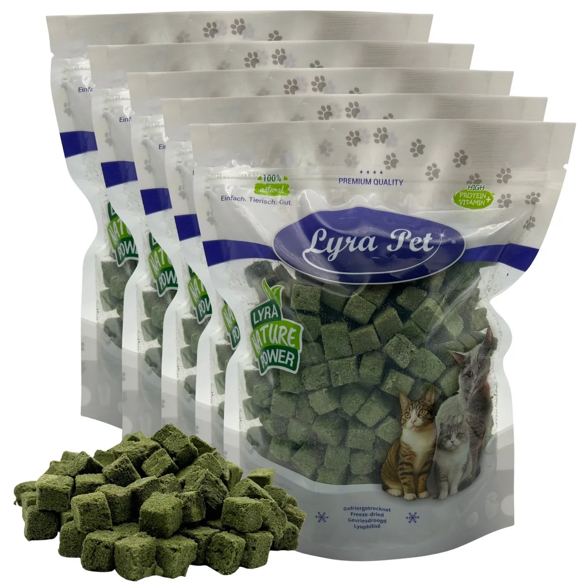 1 kg (5 x 200 g) Lyra Pet® gevriesdroogde kattengrasblokjes van Lyra Pet – productfoto