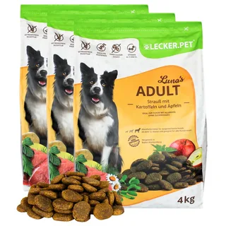 12 kg Lecker.Pet® Luna's Adult Struisvogel met Aardappel & Appel droog hondenvoer compleet voer houdbaar tot 3/2026 de Lyra Pet – photo produit 1 sur 5
