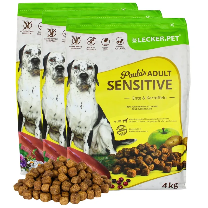 12 kg Lecker.Pet® Paula's Adult Sensitive Eend & Aardappel droog hondenvoer compleet voer by Lyra Pet – product photo